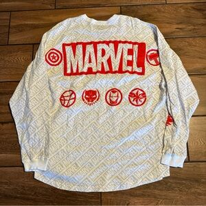 Marvel Spirit Jersey Adult 2XL White Avengers Iron Man Disney Parks Long Sleeve